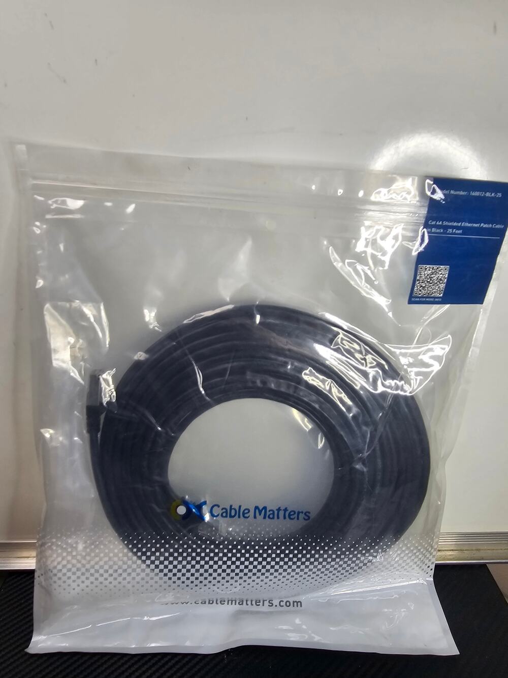 Cable Matters 25FT CAT6a Shielded Ethernet Patch Cable Black 160012-BLK-25